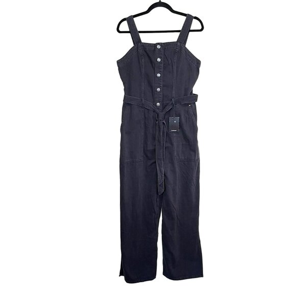 Oat Black Volcano Side Slit Denim Overalls Jumpsuit Sz 12 NWT - Picture 4 of 8